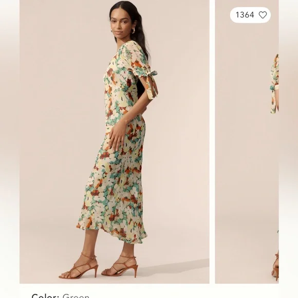 Anthropologie Multicolor short sleeve V neck Floral Slip Midi Dress - Picture 2 of 5